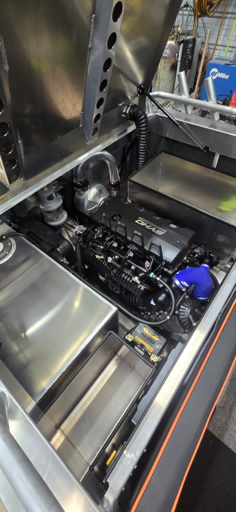 Yamaha 1.8L SVHO marine engine mounted in the aluminum engine bay of the VB14